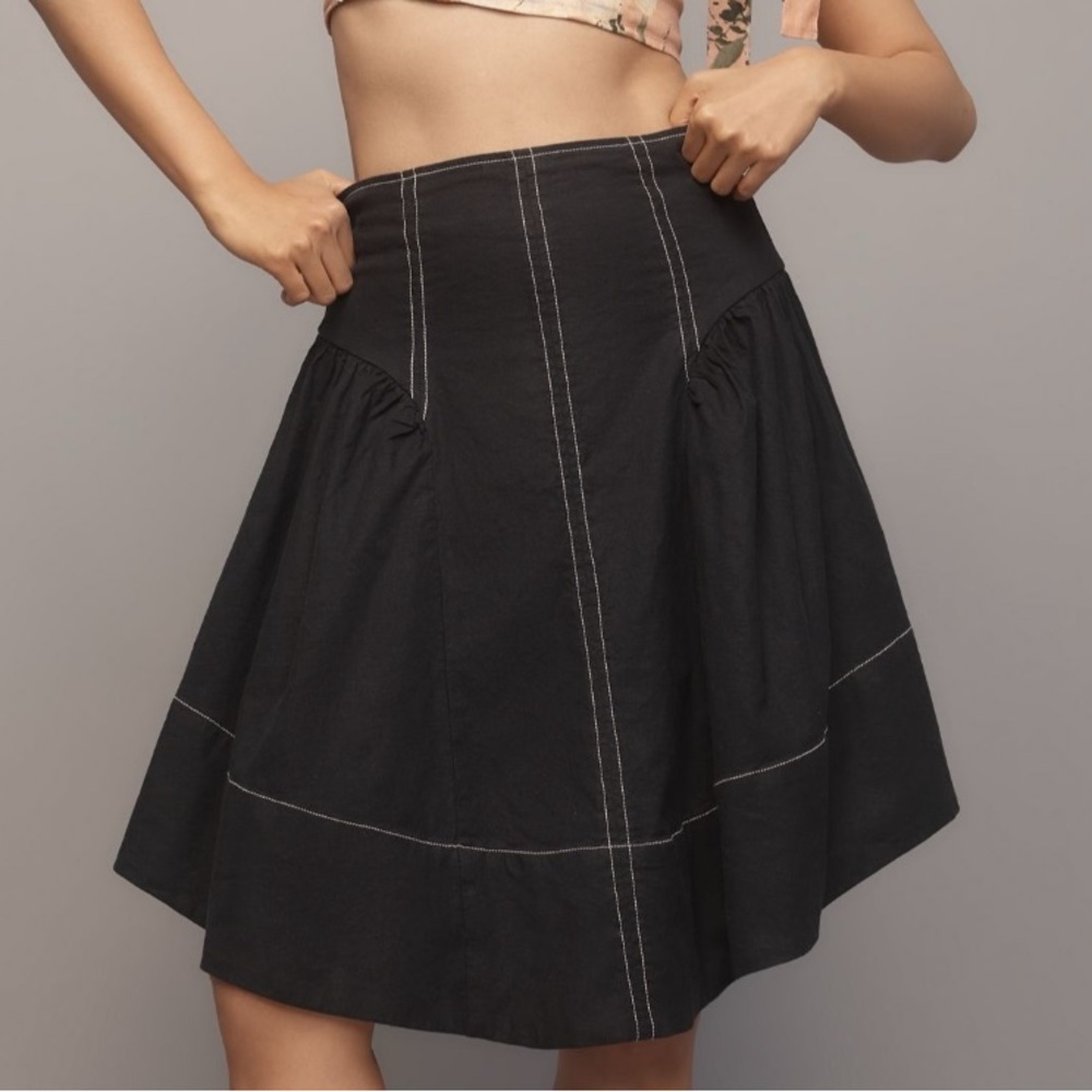 Anthropologie Linen Blend Black A-Line Skirt Medium